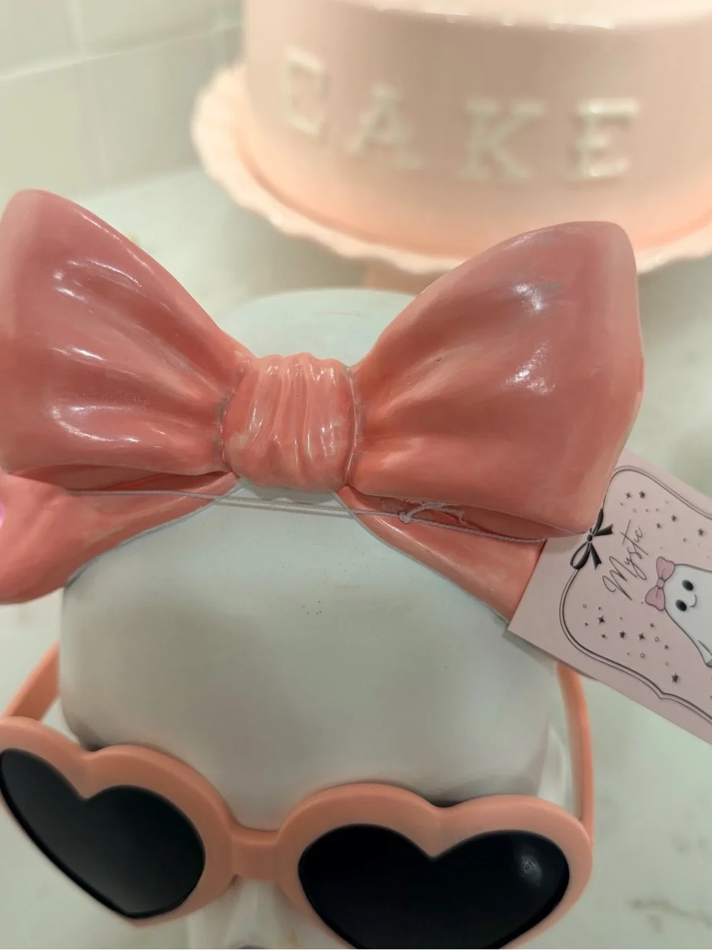 NWT Pink Skull Halloween Decor Coquette Goth Heart Sunglasses Bow Shelf Decor